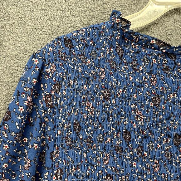 Dip Dress Womens Plus 18 W Blue Floral Cottage sheer long puff sleeves peasant - Picture 15 of 16